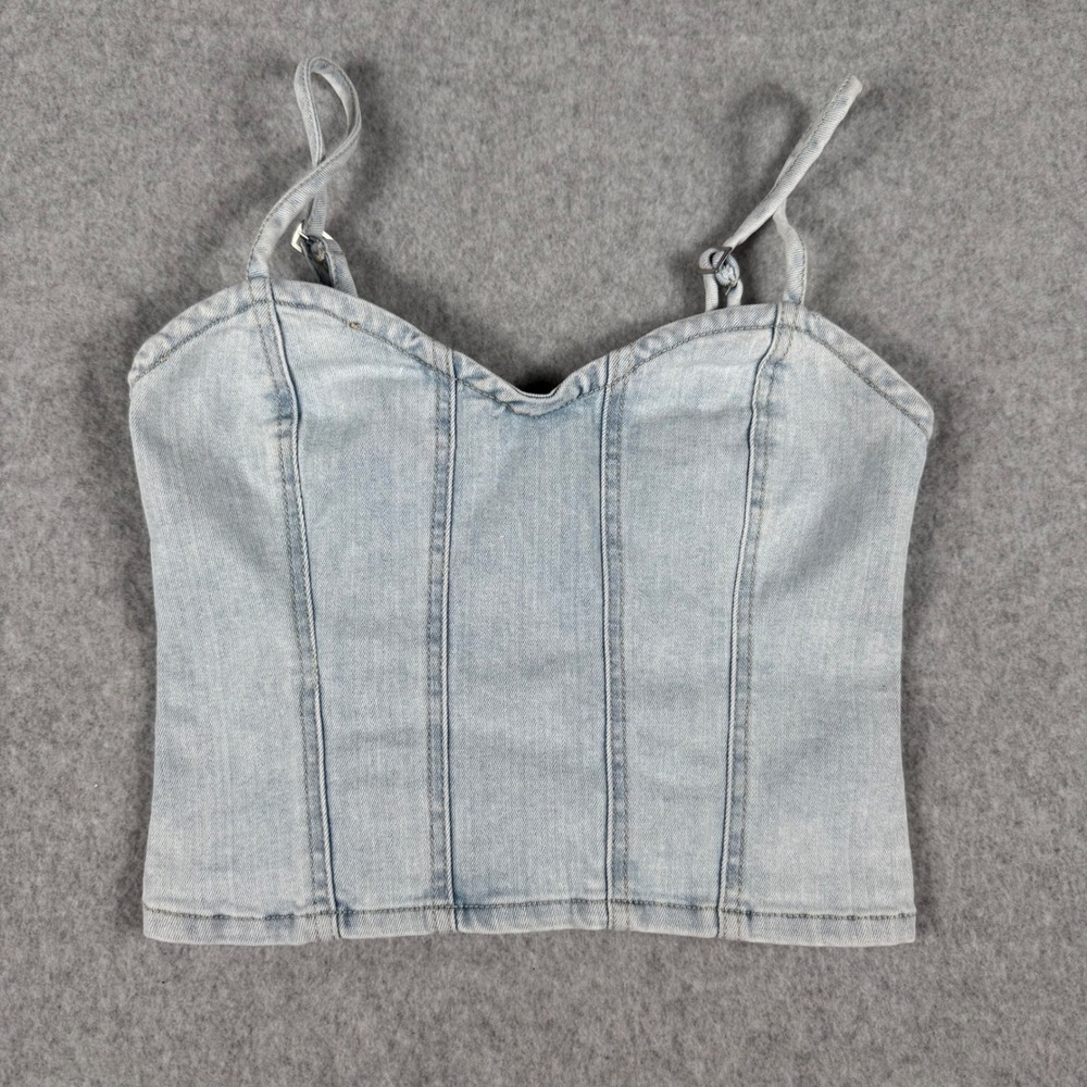 Refuge Denim Bustier Crop Top Small Light Blue Y2K Corset Streetwear Concert